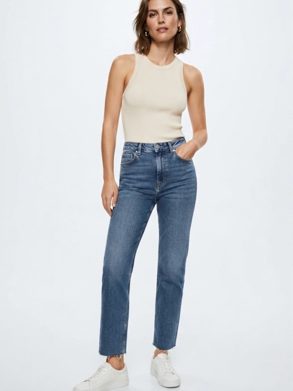 Zara Z1975 High-Rise Straight Leg Jeans Medium Wash Raw Hem – Size US 10